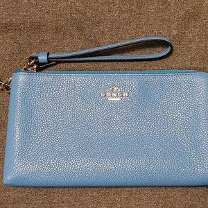 Coach double zip wallet in blue